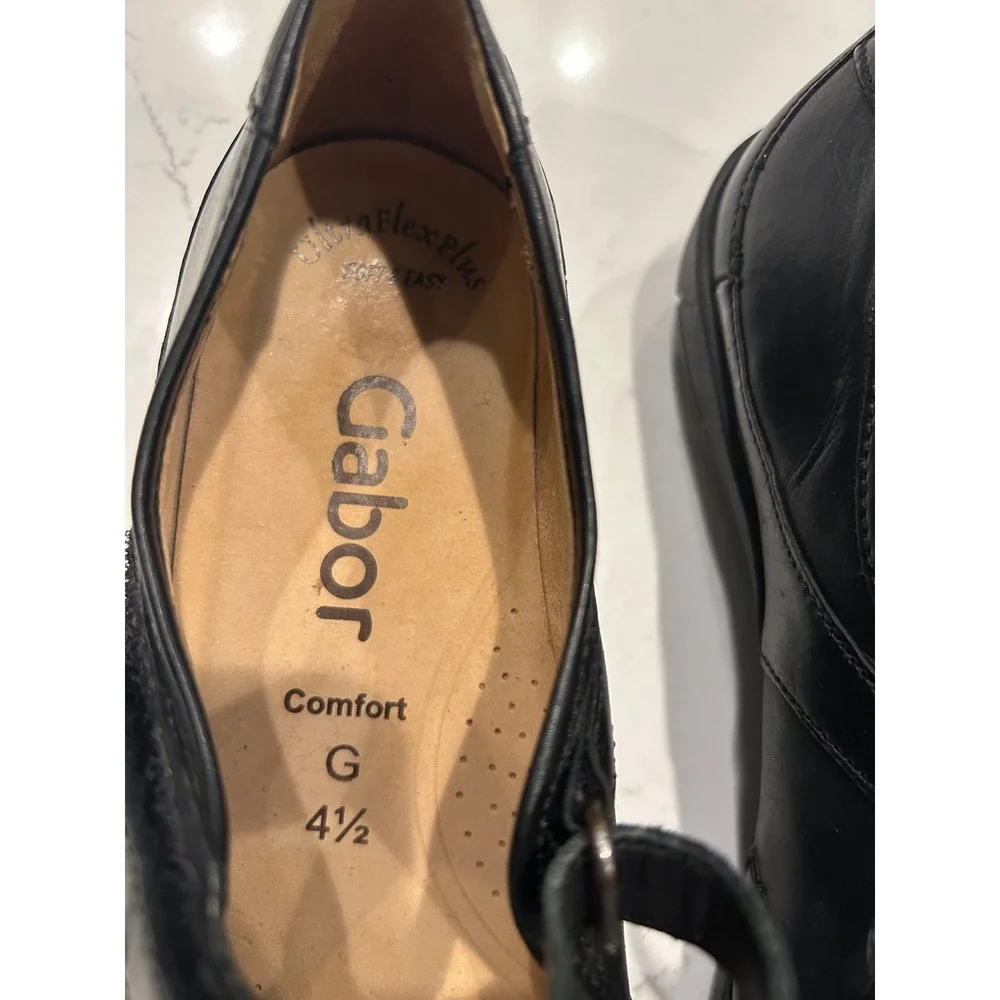 Gabor Mary Jane Flats Black Leather UltraFlexPlus Comfort Square Toe Shoes 4.5
